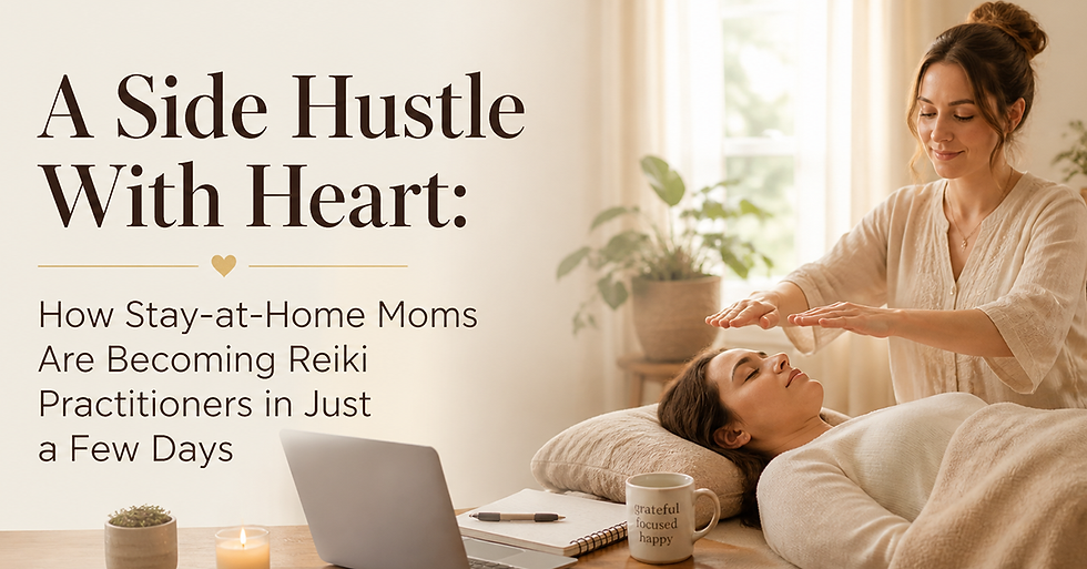 Image of a woman doing reiki on a client from home