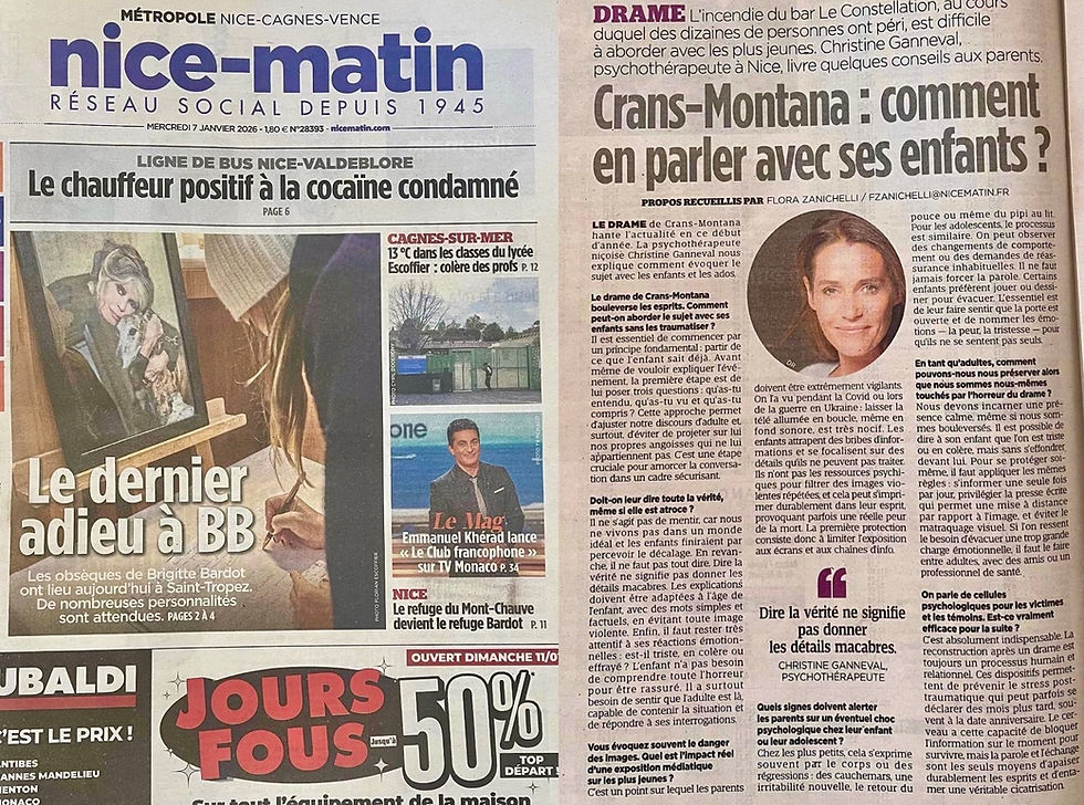 Nice Matin - Interview - Drame de Crans-Montana : Comment en parler à ses enfants ?
