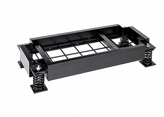 A black steel bolted inertia base frame, used to support and stabilize mechanical equipment and reduce vibration.
