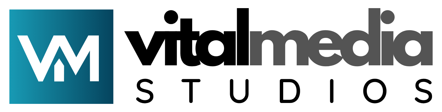 Vital Media Studios logo with stylized white 'VM' in teal square and bold dark 'VITAL MEDIA STUDIOS' text