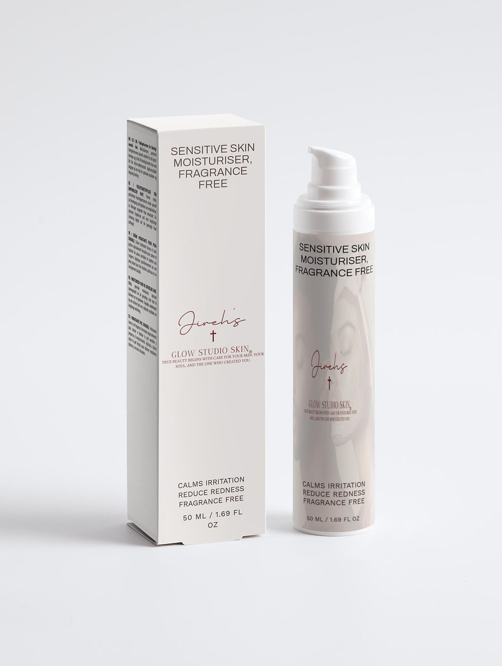 Jar of Jireh’s Glow Studio Skin Sensitive Skin Moisturiser, Fragrance Free, emphasizing gentle hydration