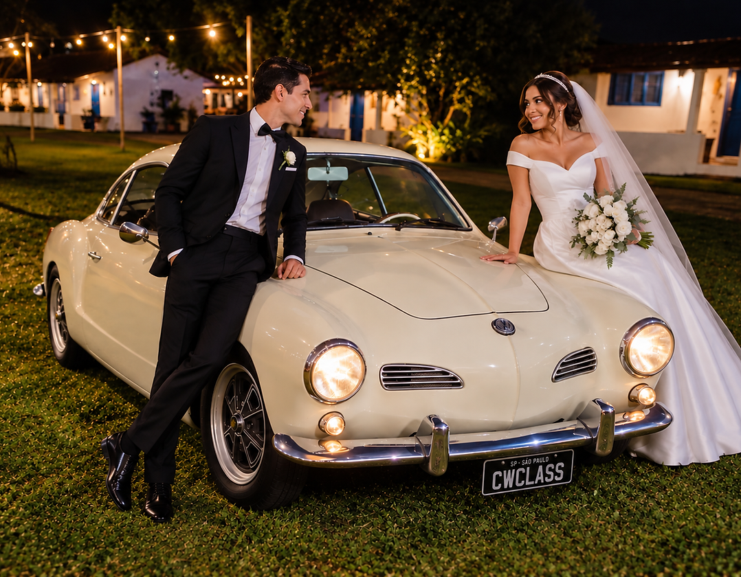 Carro clássico Karmann Ghia para ensaio pré-wedding