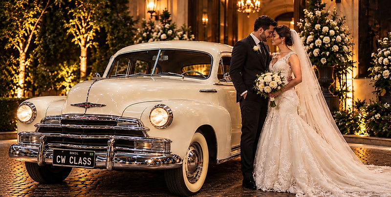 Carro antigo para casamento com noivos