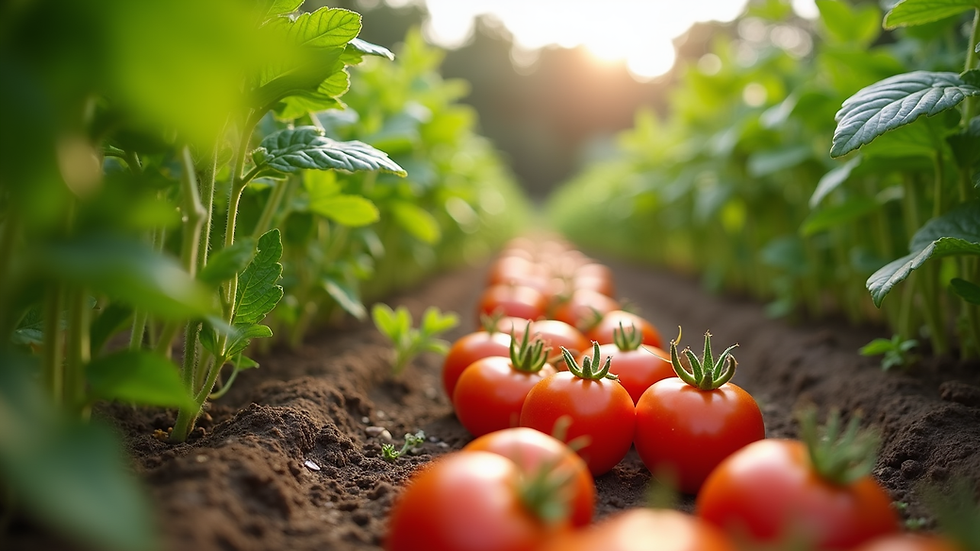 Eye-level view of a vibrant vegetable garden at Little Nutty Farms