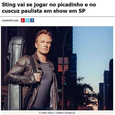 O cantor britânico Sting se apresentou em São Paulo e provou o cardápio elaborado pela chef Rita Atrib