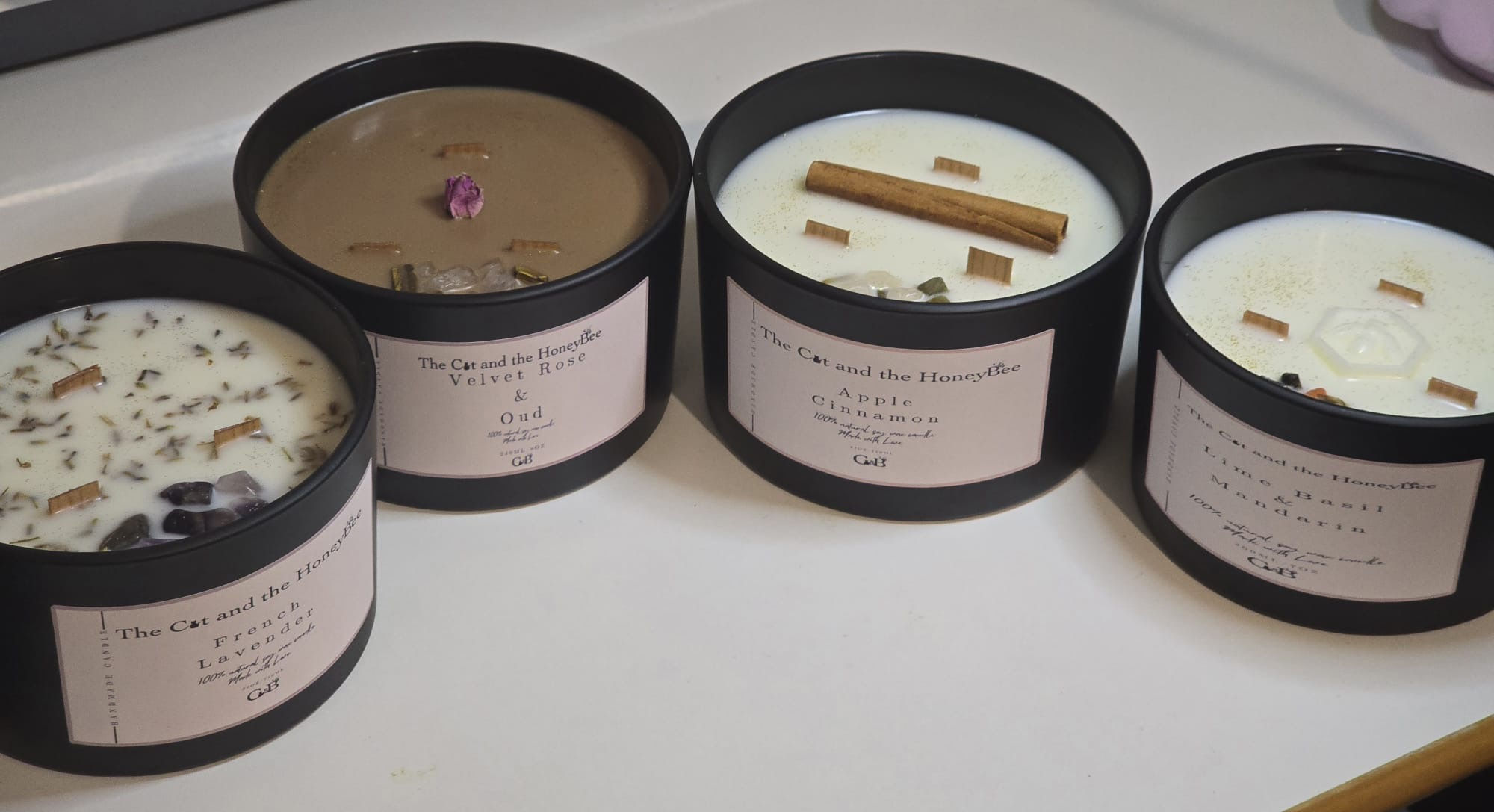 24oz Hand Poured Soy Wax Crystal Infused Jar Candle with Lid