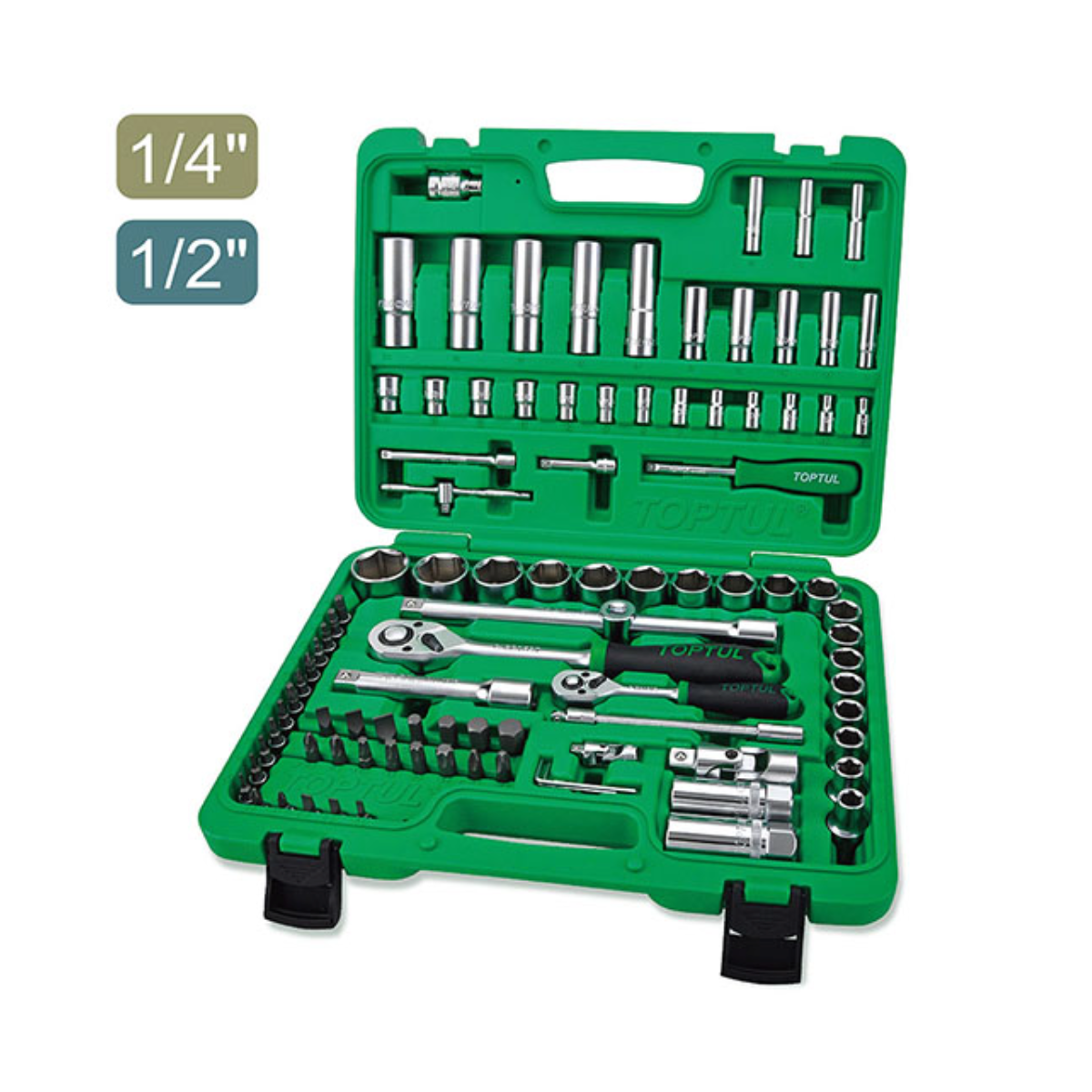 JUEGO DE DADOS 1/2" Y 1/4" 94 PIEZAS TOPTUL