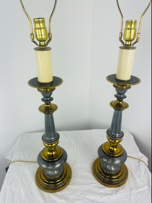 Thumbnail: #6060 Pair of Two-Tone Brass Stiffel Lamps