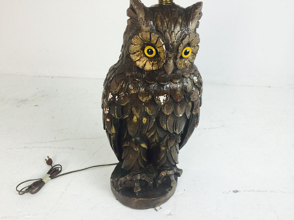 Thumbnail: #2004 Pair Vintage Owl Lamps with Drum Shades