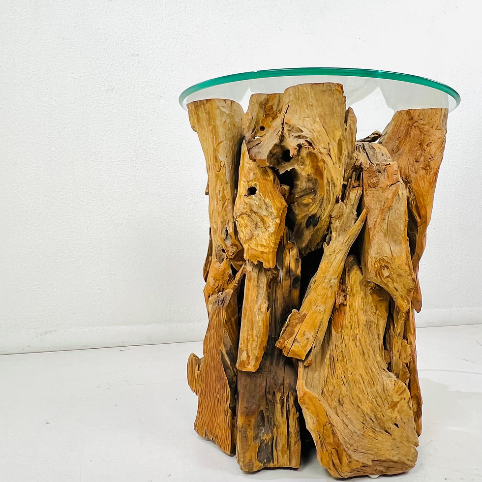 Thumbnail: #1783 Driftwood Pedestal Table with Glass Top