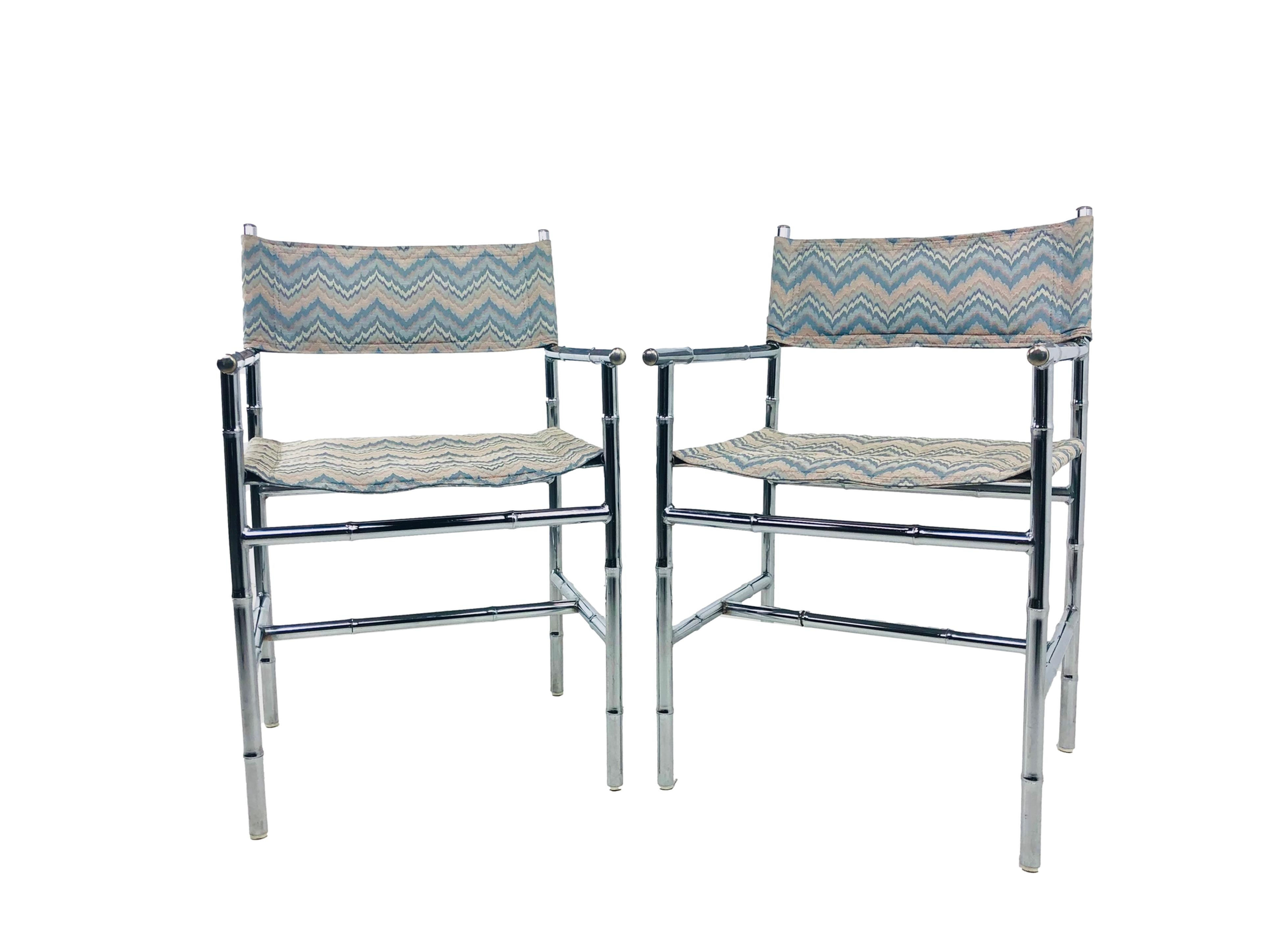 #7000 Pair of Chrome Faux Bamboo Armchairs