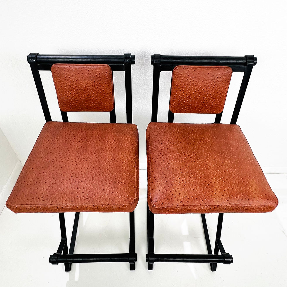 Thumbnail: #1712 Pair of Iron & Ostrich Leather Barstools in the Style of Cleo Baldon