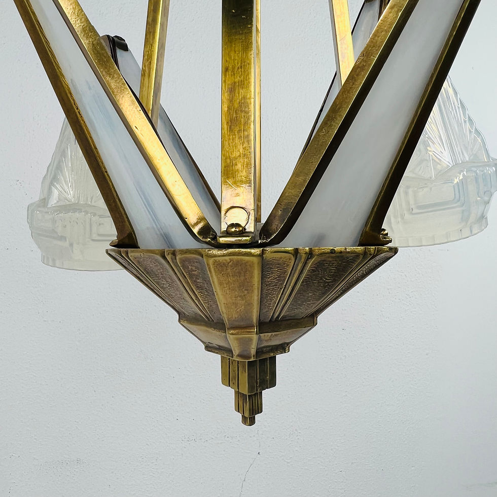 Thumbnail: #1398 French Art Deco Milk Glass Chandelier