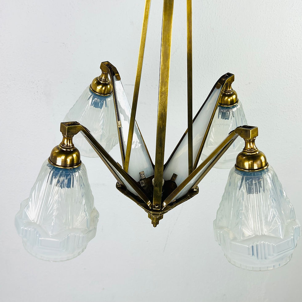Thumbnail: #1398 French Art Deco Milk Glass Chandelier