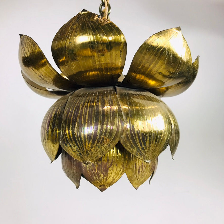 Thumbnail: #6046 Pair of Small Brass Lotus Pendants by Feldman