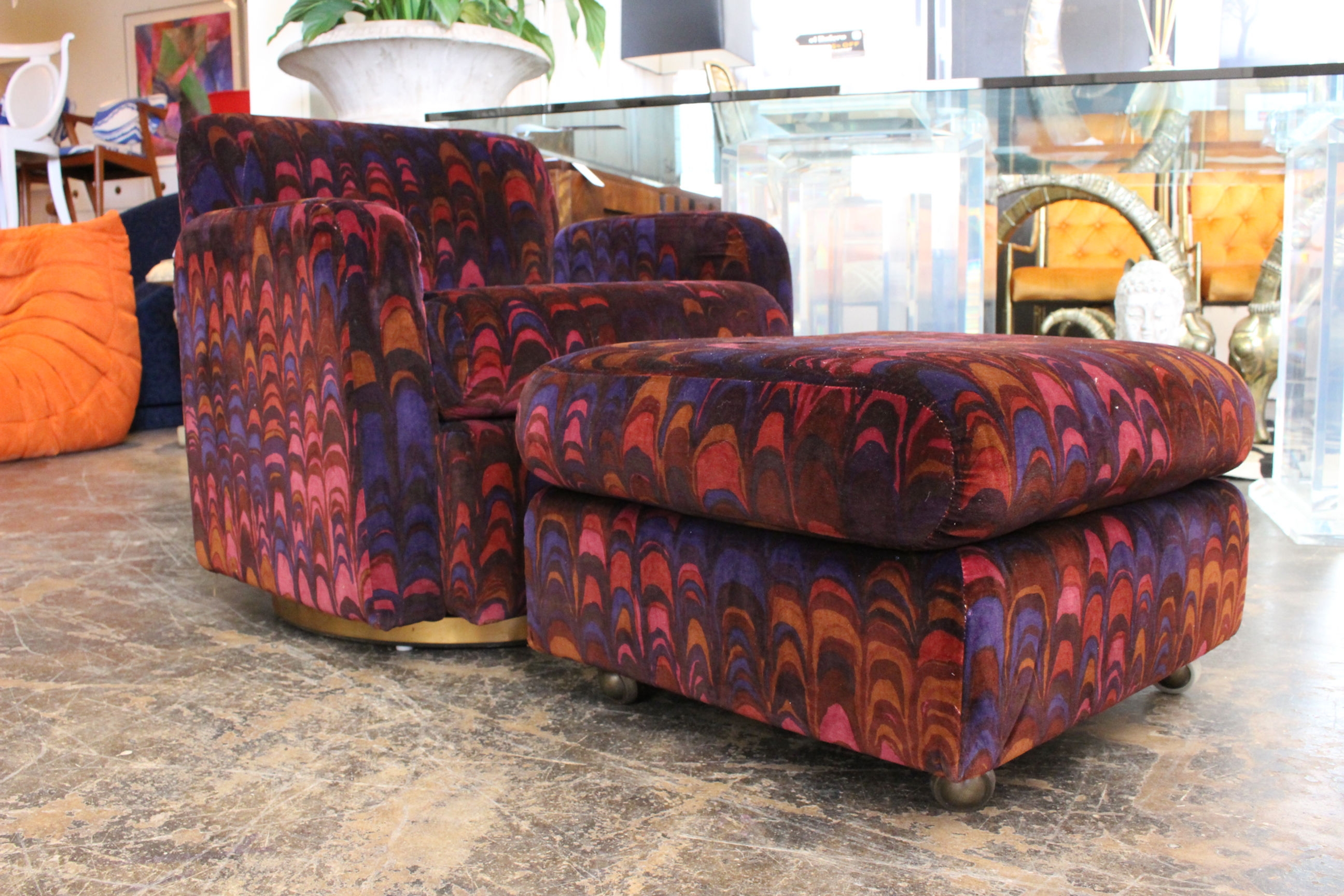 Swivel Chair & Ottoman by Milo Baughman