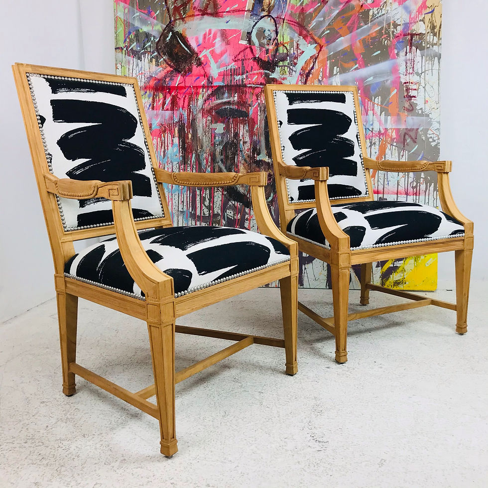 Thumbnail: #5417 Pair of Black & White Wood Armchairs