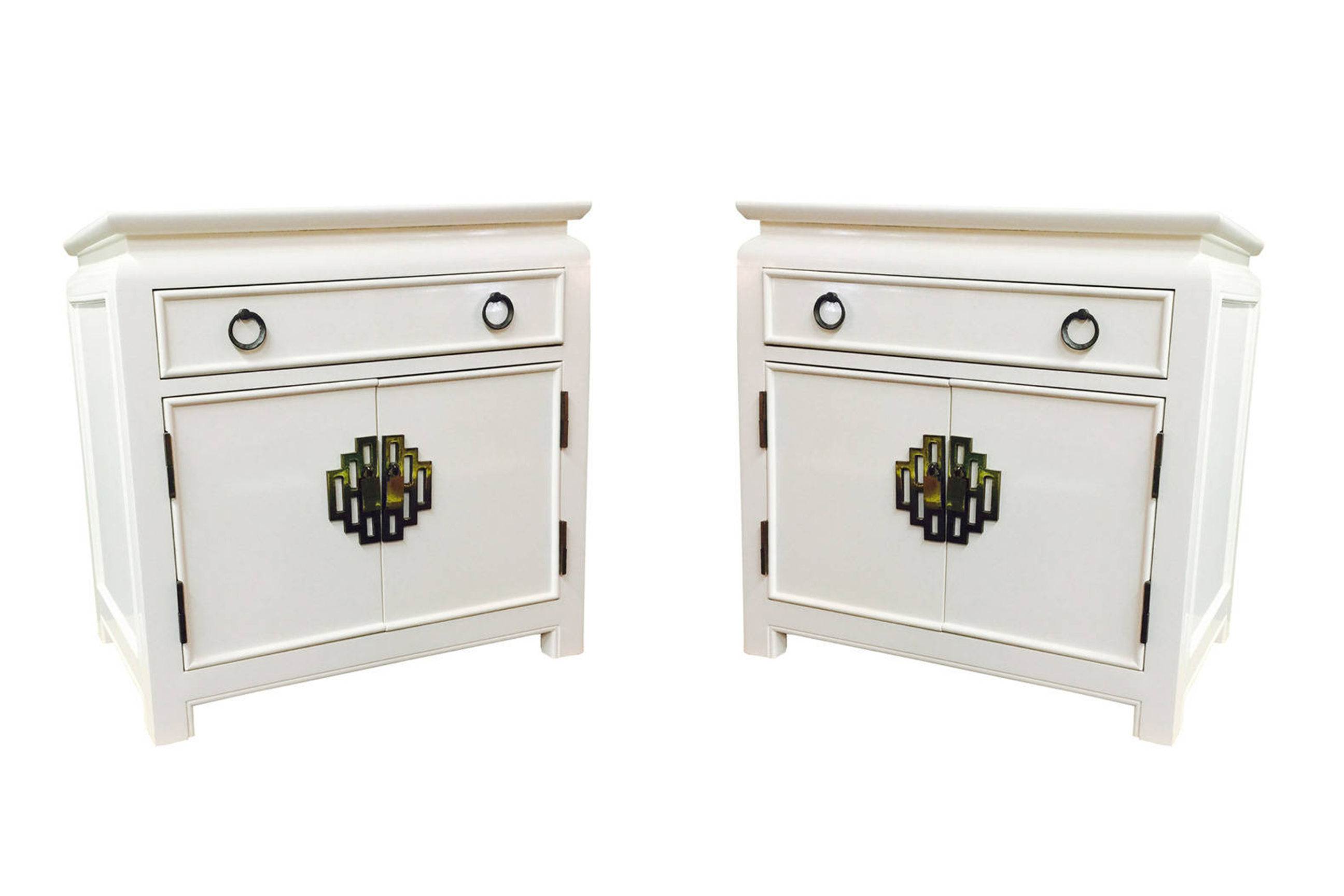 # Pair of White Lacquer Nightstands by Century
