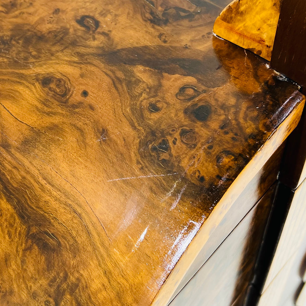 Thumbnail: #1808 Mid Century Burl Wood Cello Form Chest of Drawers