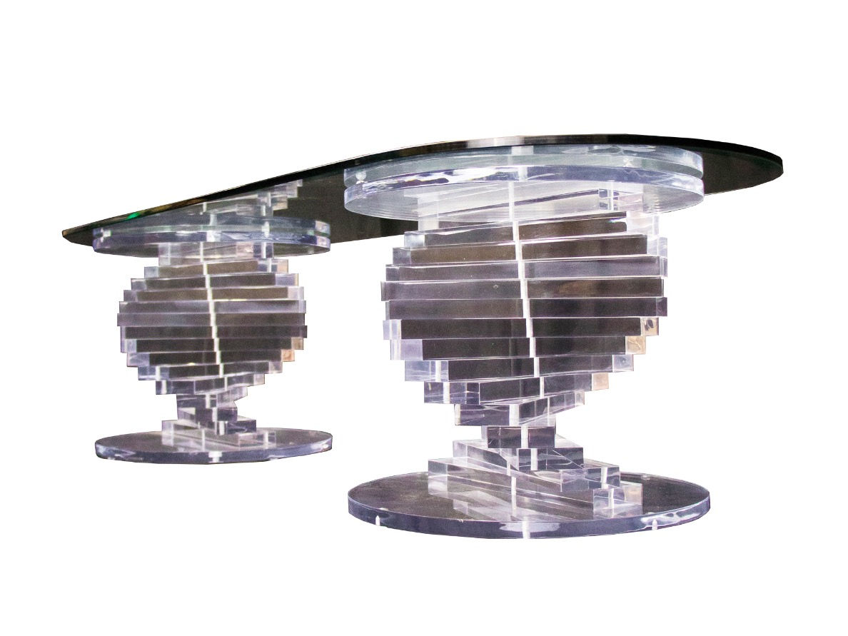 #3325 Double Lucite Pedestal Coffee Table