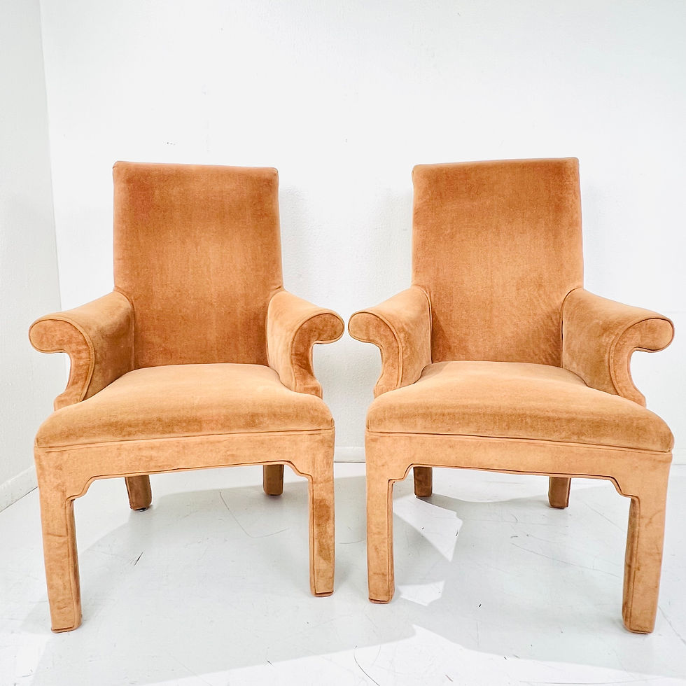 Thumbnail: #1440 Pair of Scrolled Rollback Parsons Armchairs in the Style of Milo Baughman