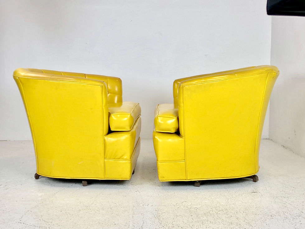 Thumbnail: #4045 Pair of Vintage Yellow Vinyl Swivel Chairs