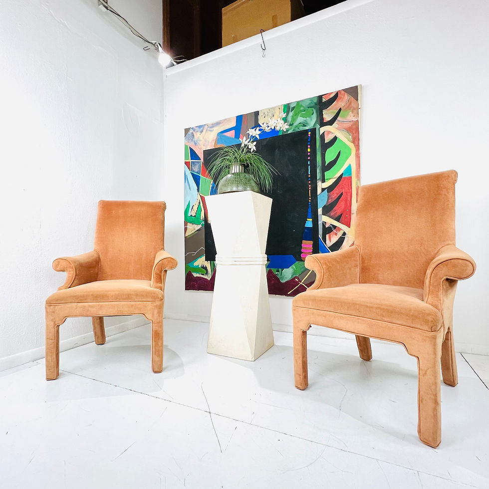 Thumbnail: #1440 Pair of Scrolled Rollback Parsons Armchairs in the Style of Milo Baughman