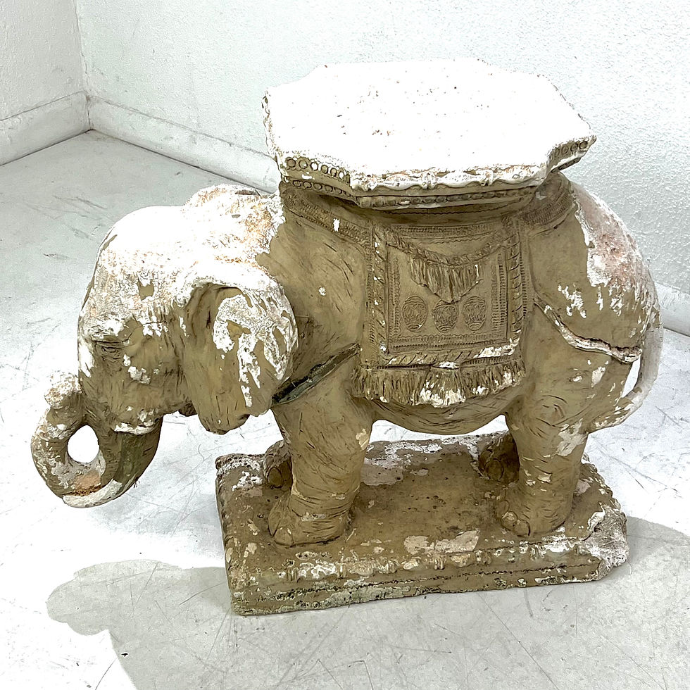 Thumbnail: #1865 Antique Concrete Elephant Statue with Hand Carved Plaster Detailing