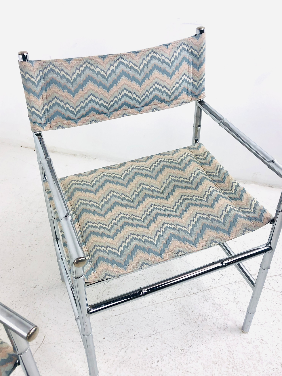 Thumbnail: #7000 Pair of Chrome Faux Bamboo Armchairs