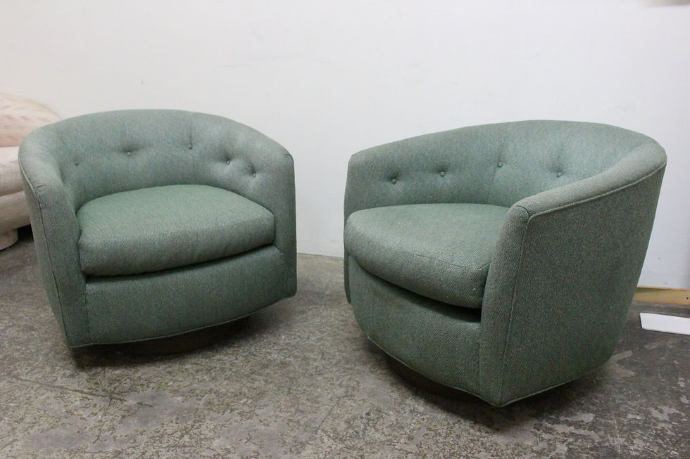 Thumbnail: Pair BlueGreen Swivel Chairs in the Style of Milo