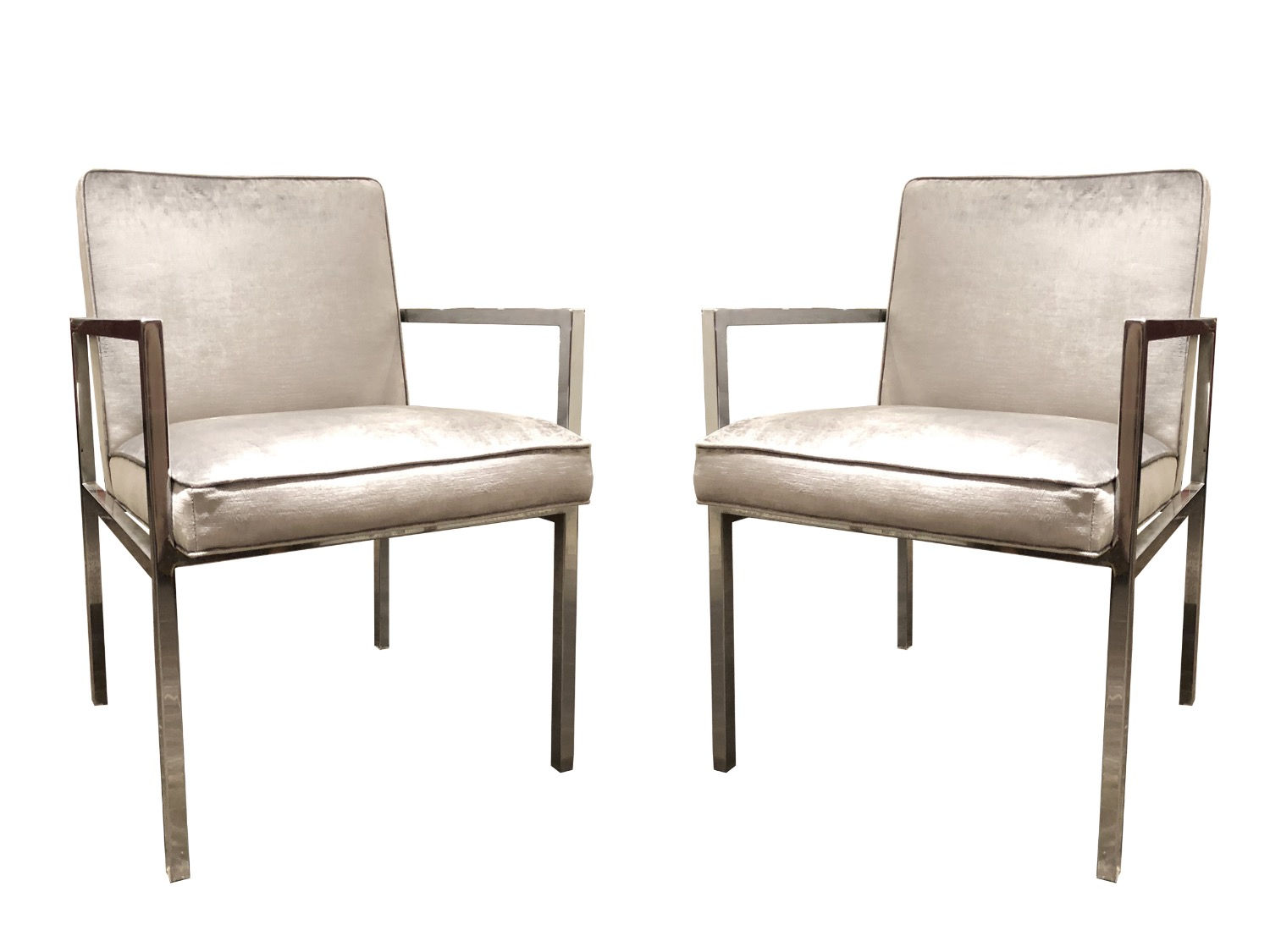 #1444 Pair Chrome Armchairs with Silver Velvet ( 2 sets of pairs available )