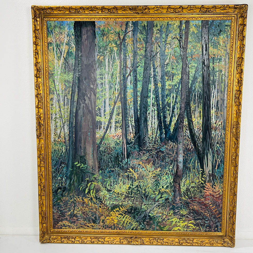 Thumbnail: #1418  Large-Scale Vintage Landscape Oil Painting in Gilded Frame