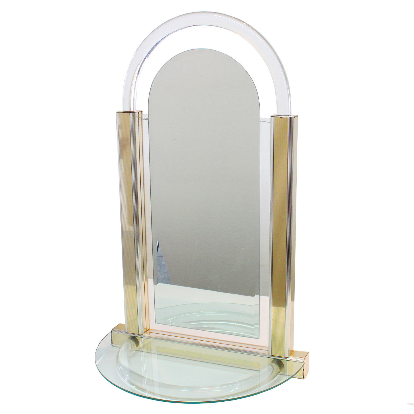 #7264 Lucite & Brass Wall Mounted Mirror