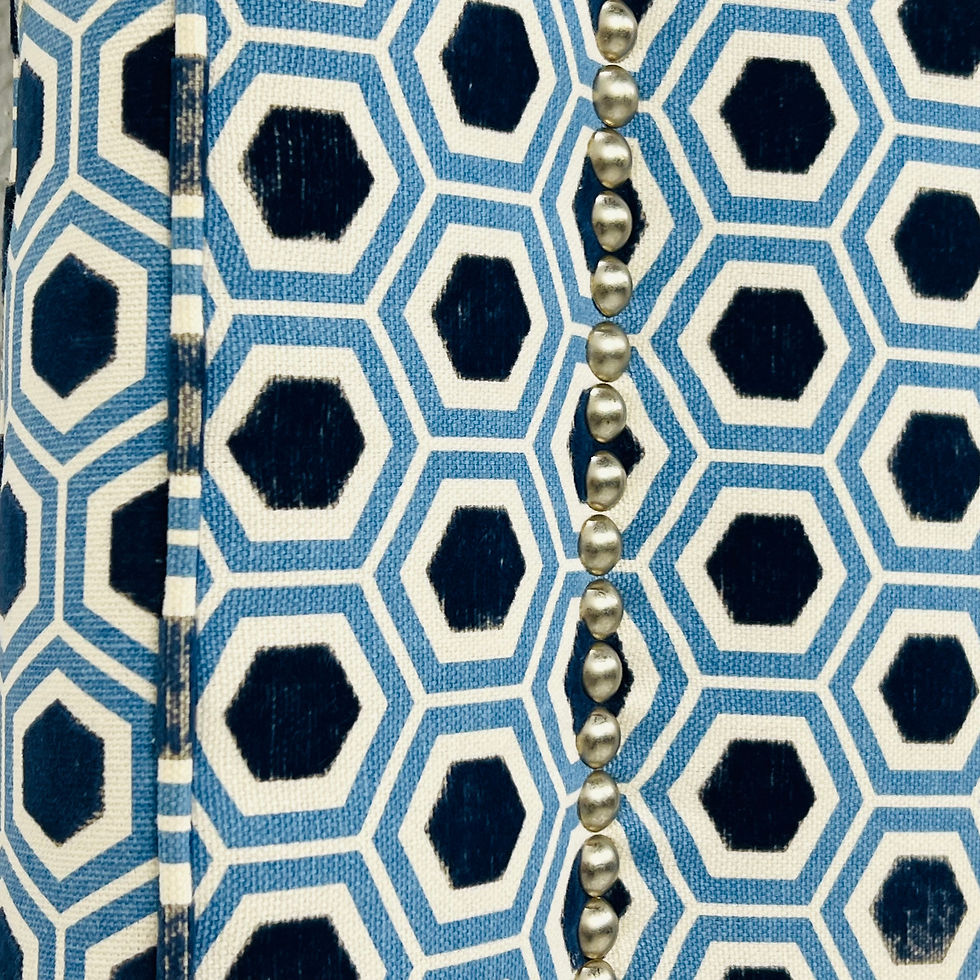 Thumbnail: #1453 Queen Headboard Upholstered in Blue & White Designer Fabric