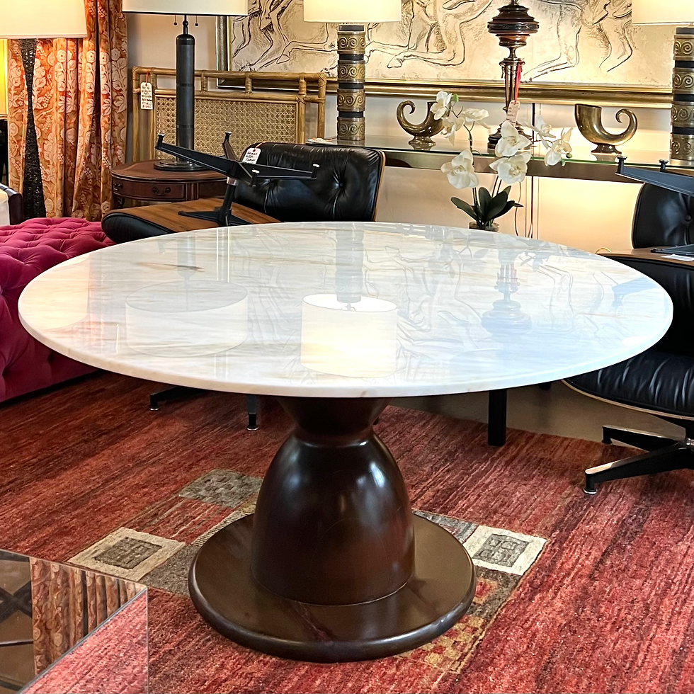 Thumbnail: #2004 Onyx Top Dining Table with Wood Hourglass Pedestal Base