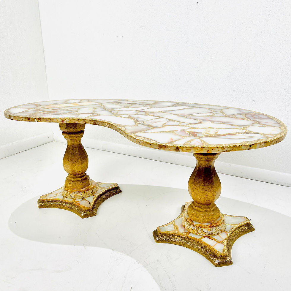 Thumbnail: #1579 Onyx, Abalone, and Gold Glitter Kidney Shaped Coffee Table by Arturo Pani