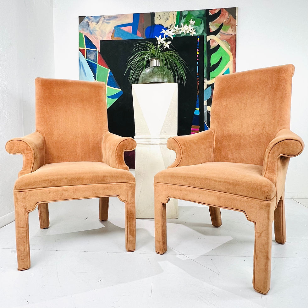 Thumbnail: #1440 Pair of Scrolled Rollback Parsons Armchairs in the Style of Milo Baughman