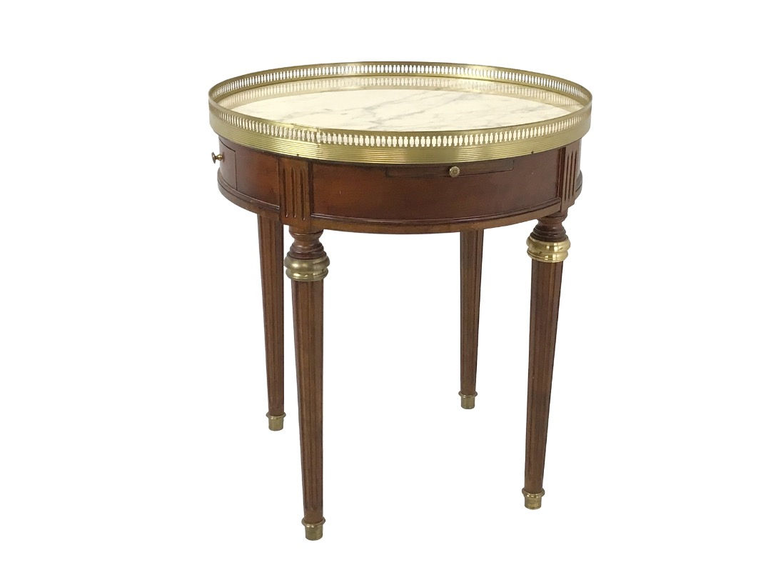 #3059 RoundMarble Bouillotte Table w/Brass Balcony