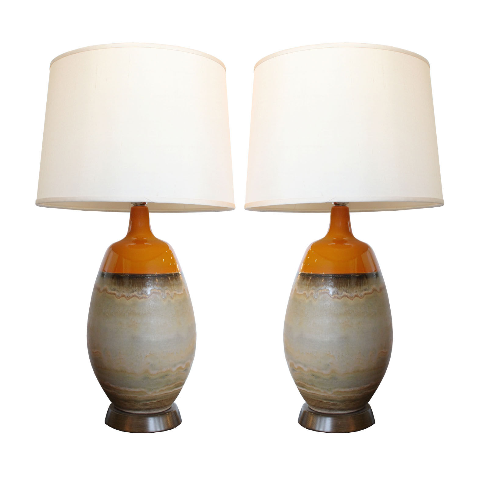 #7908 Pair Orange Glaze Lamps