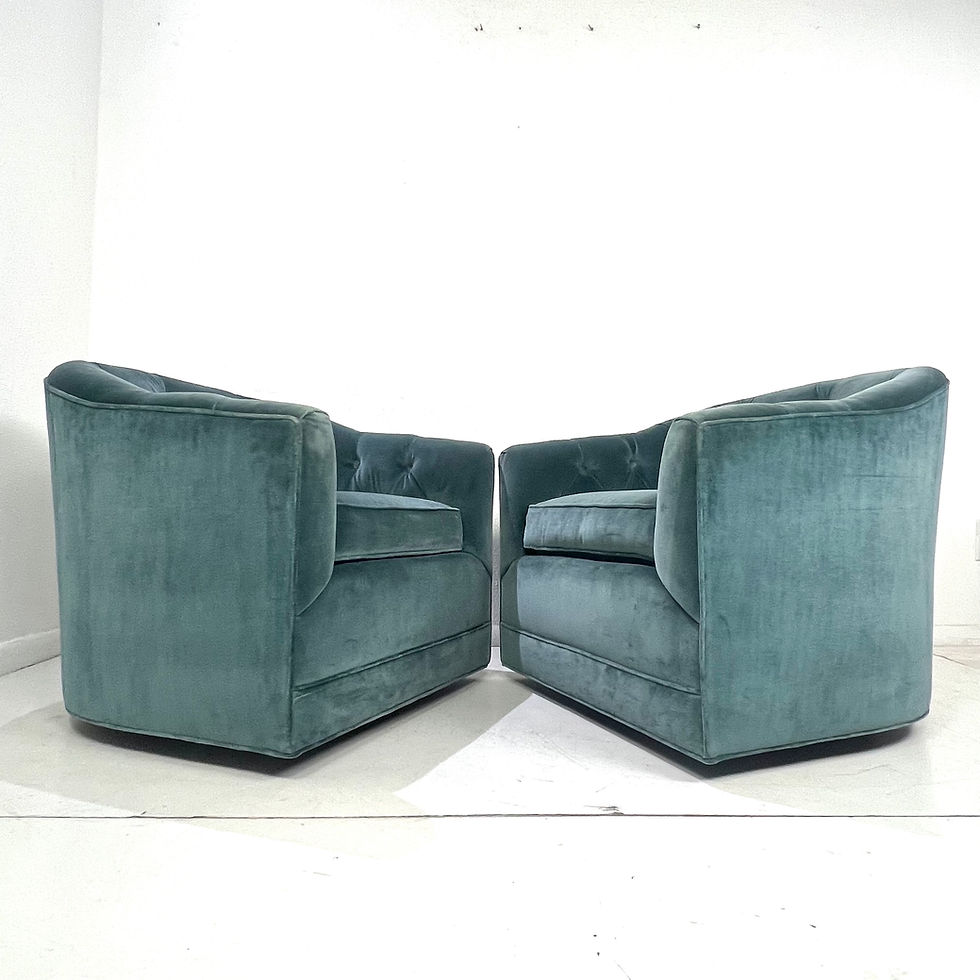 Thumbnail: #1936 Pair of Teal Velvet Tufted Swivel Chairs