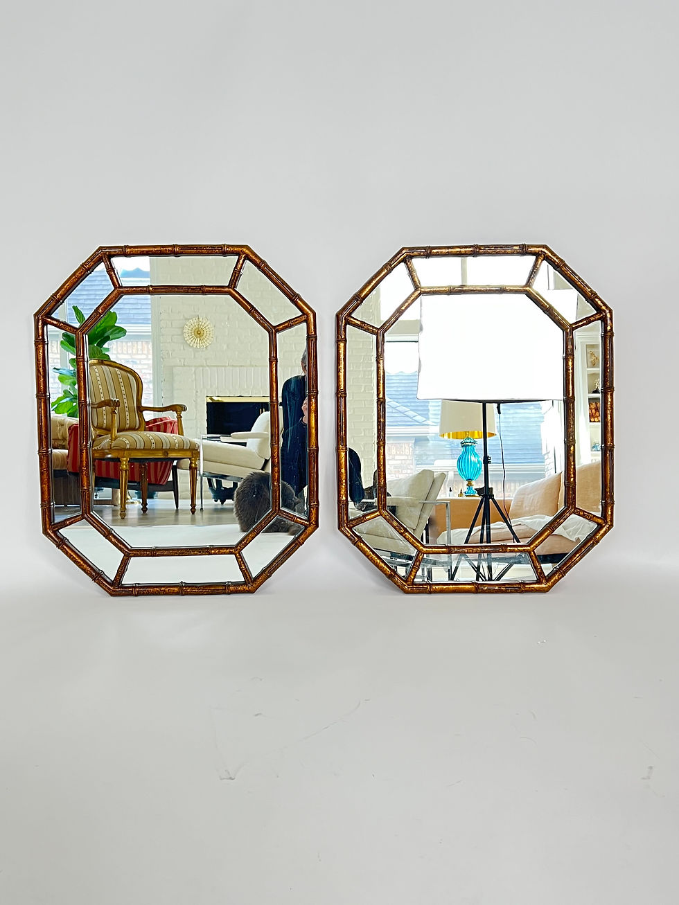 Thumbnail: #1658 Pair of Bamboo Mirrors with Bronzed Tortoise Finish