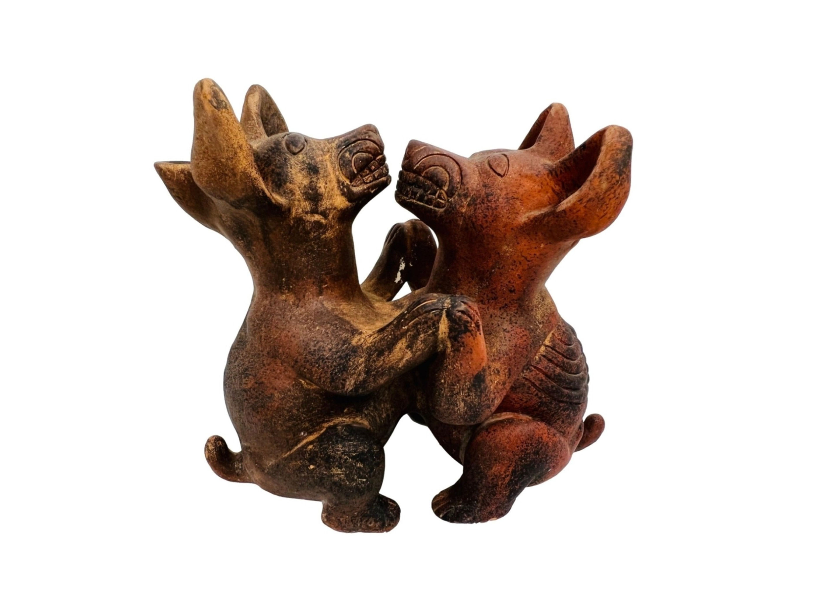 #1098 Colima Dancing Dogs Terra Cotta Statue