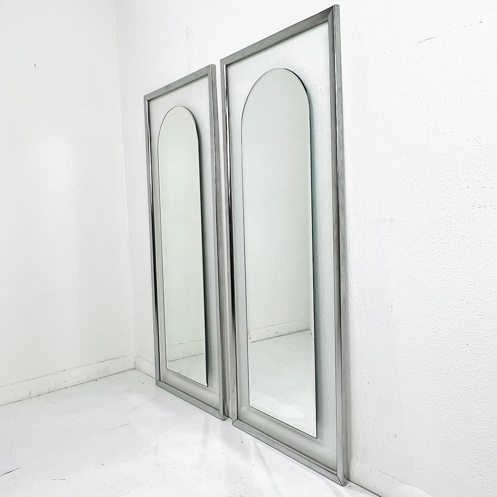 Thumbnail: #1374 Pair of 1970s Chrome & Glass Arched Floating Mirrors