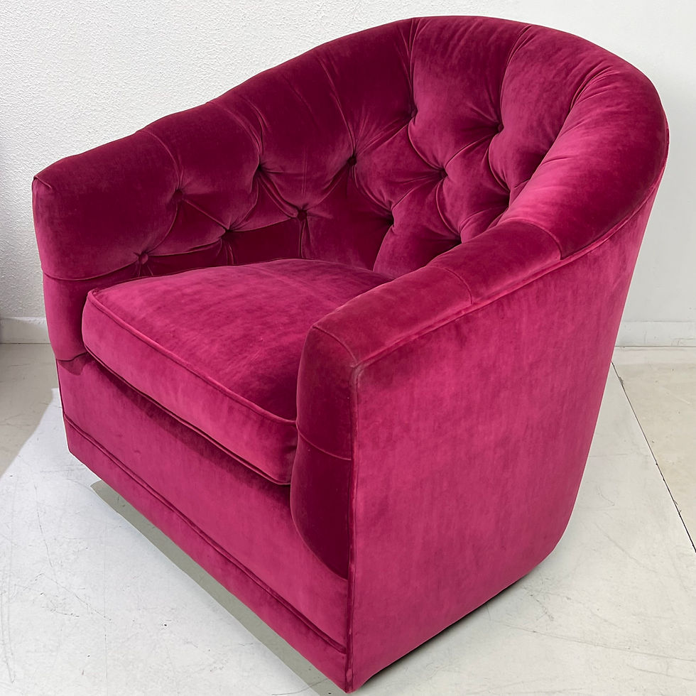 Thumbnail: #1934 Pair of Pink Velvet Tufted Plinth Base Swivel Chairs
