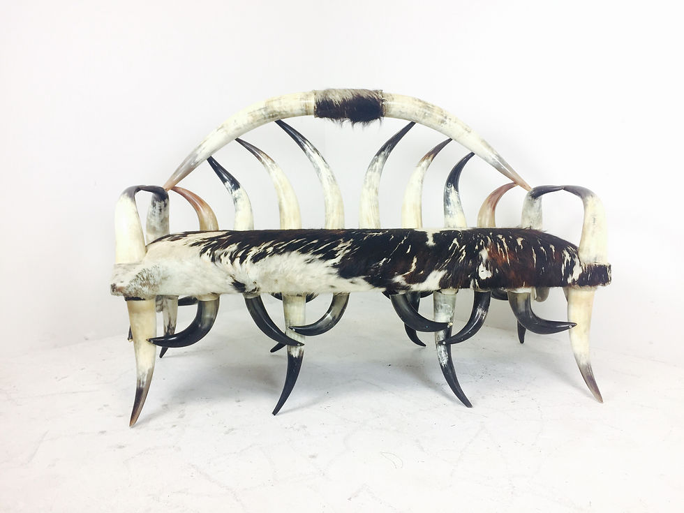 Thumbnail: #2493 Vintage Horn & Cowhide Settee
