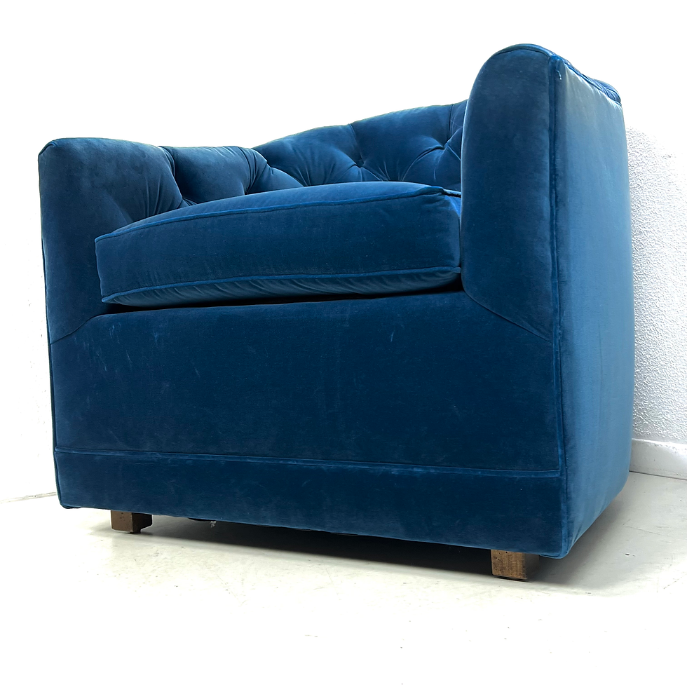 Thumbnail: #1946 Pair of Blue Velvet Tufted Club Chairs (2 Pairs Available)
