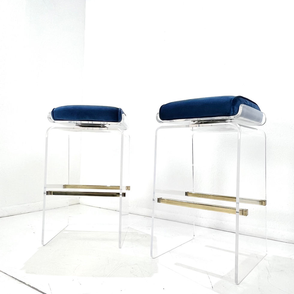 Thumbnail: #1772 Pair of Lucite Swivel Waterfall Barstools by Charles Hollis Jones