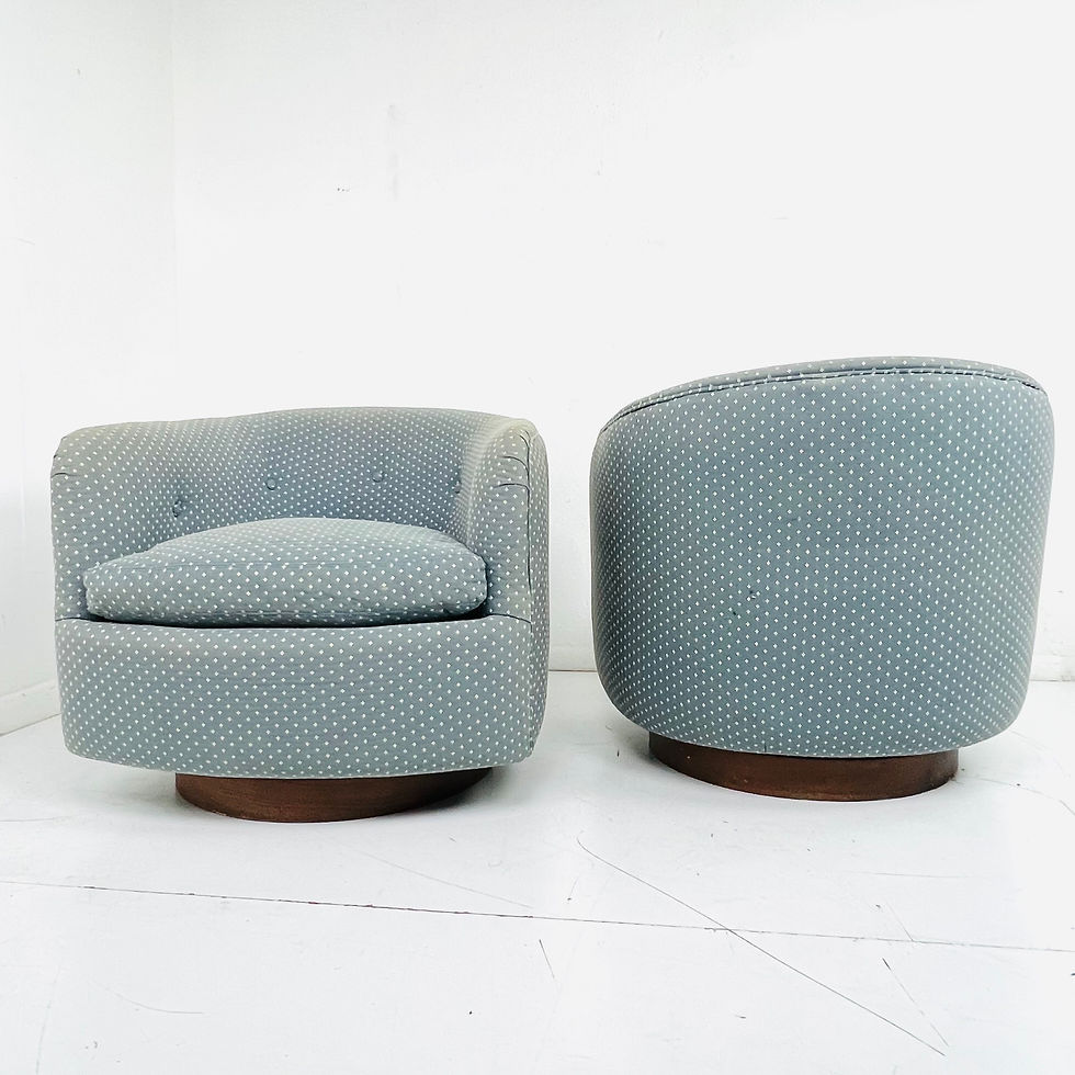 Thumbnail: #1404 Pair of Milo Baughman Swivel / Tilt Chairs on Walnut Plinth Bases