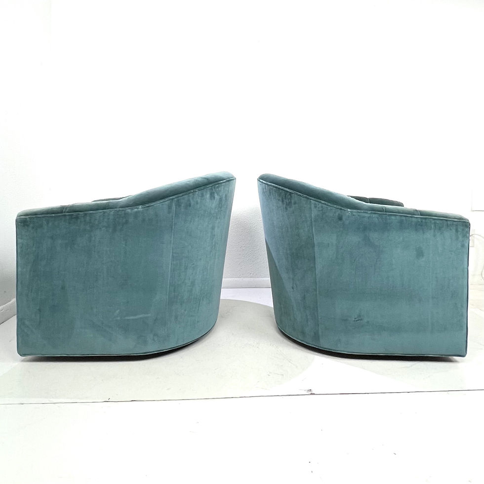 Thumbnail: #1936 Pair of Teal Velvet Tufted Swivel Chairs