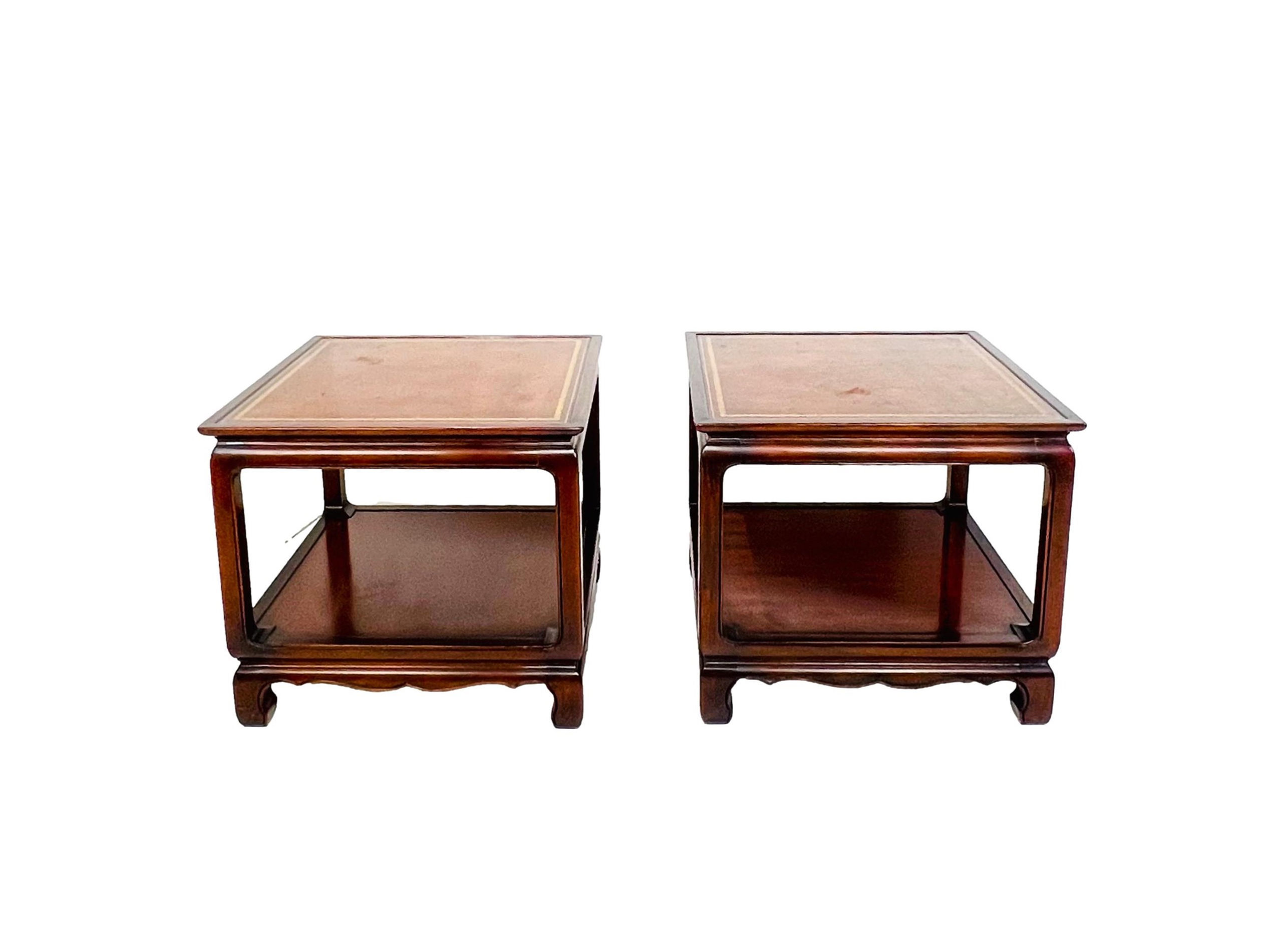 #1569 Pair of Heritage Henredon Leather Inlaid End Tables